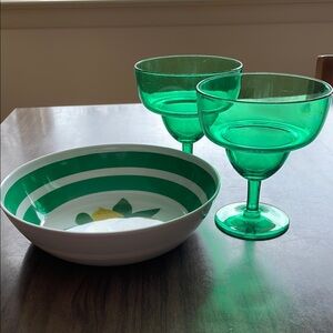 Margarita Drink Set with Lemon & Striped Bowl